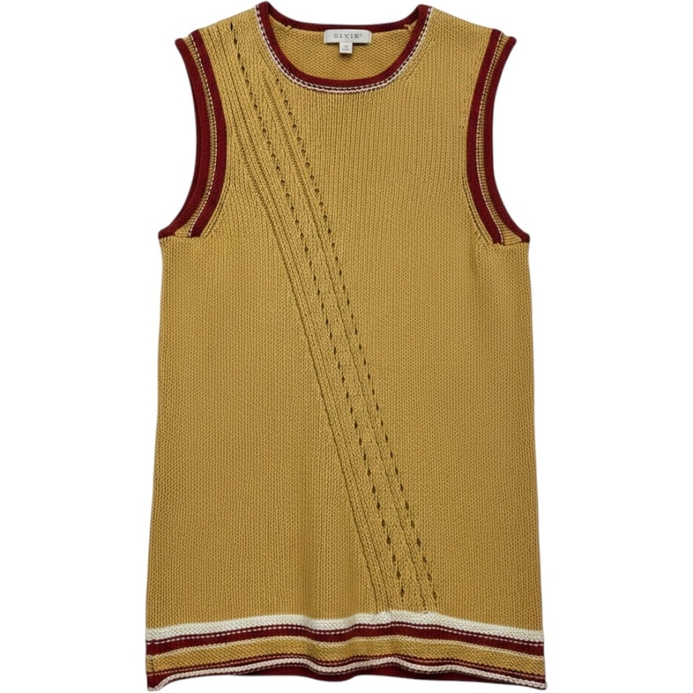 Vintage Y2K Mag Sweater Vest Womens M Yellow Mixed Knit Pullover 70s Retro Indie